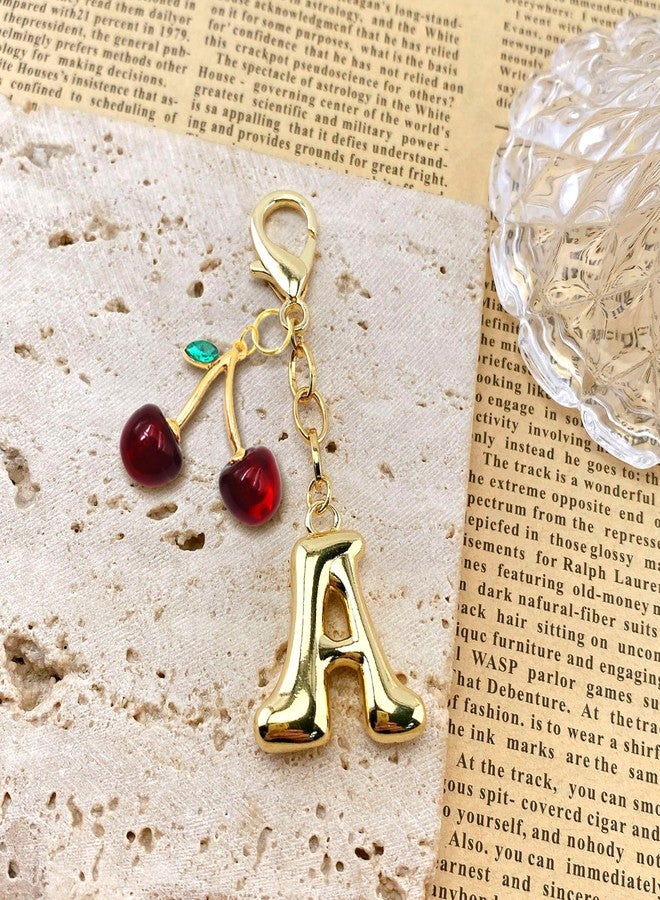 Yonuni Bubble Initial Keychain with Cherry - Gold Letter Bag Charms for Women, Cute Purse Handbag Accessories Gift for Birthday Christmas (A) - Image 5